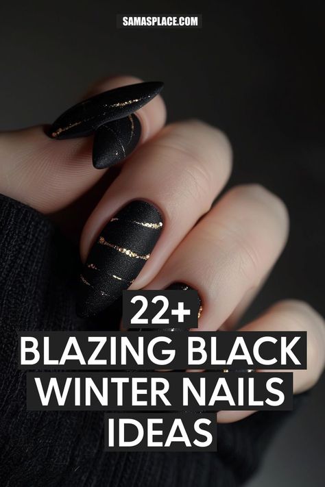 A matte black base with minimalist silver lines for a chic, modern look. The stiletto shape and simple design make it a versatile winter style. Black Nails With Shimmer, Black And Silver Winter Nails, Black Holiday Nail Designs, Nail Ideas For Wedding, Winter Nails Stiletto, Small Hand Tattoos For Women, Black To Silver Ombre, Winter Nail Art Ideas, Holiday Nail Ideas