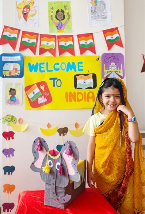 Preschool project Cultural Decorations Ideas, Culture Preschool Activities, India Crafts For Kids, Multicultural Night, Montessori Culture, English Day, Social Studies Projects, India For Kids, India Festival