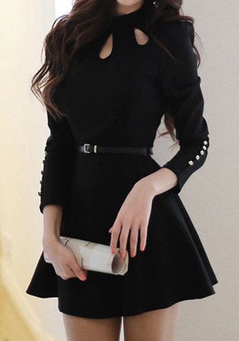 Three Keyholes Dress - Black Keyhole Dress, Rock Outfit, Korean Fashion Dress, Kpop Fashion Outfits, Girls Fashion Clothes, Edgy Outfits, Kpop Fashion, Teen Fashion Outfits, Amelie