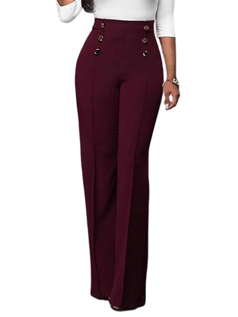 Business Casual Slacks, Slacks Outfit, Buttons Design, Pants With Belt, Dance Women, Work Pants Women, High Waisted Wide Leg Pants, Slacks For Women, Pants Women Fashion