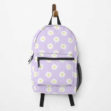 Get my art printed on awesome products. Support me at Redbubble #RBandME: https://www.redbubble.com/i/backpack/Daisy-Lavender-Pastel-Aesthetic-Cute-Daisies-Flower-Cottagecore-by-candymoondesign/56559079.K1KHE?asc=u Cottagecore Backpack, Middle School Backpack, Flower Cottagecore, Cute Backpacks For School, Pastel Blue Background, Aesthetic Backpack, Kawaii Bags, Backpack Decoration, School Accessories