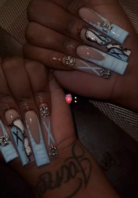 Cute Long Nails With Charms, Extra Acrylic Nails Designs, Tapered Square Nails, Acrylic Nail Set, Diy Acrylic Nails, Claw Nails, Colored Acrylic Nails, Dope Nail Designs, French Acrylic Nails