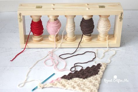 How to Use a Yarn Bobbin Holder - Repeat Crafter Me #repeatcrafterme #crochet #yarnbobbinholder Yarn Holders, Diy Yarn Holder, C2c Patterns, Crochet Hook Organizer, Repeat Crafter Me, Yarn Organization, Corner To Corner Crochet, Yarn Holder, Crochet Snowman