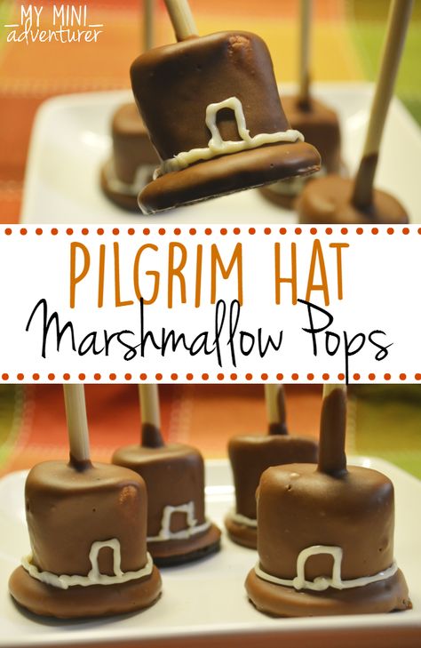 pilgrim-hat-marshmallow-pops-perfect-for-thanksgiving Thanksgiving Marshmallow Treats, Thanksgiving Marshmallow, Recipes Using Marshmallows, Pilgrim Hats, Giant Marshmallows, Fondant Tips, Cookie Decorating Icing, Mini Chef, Basketball Cake