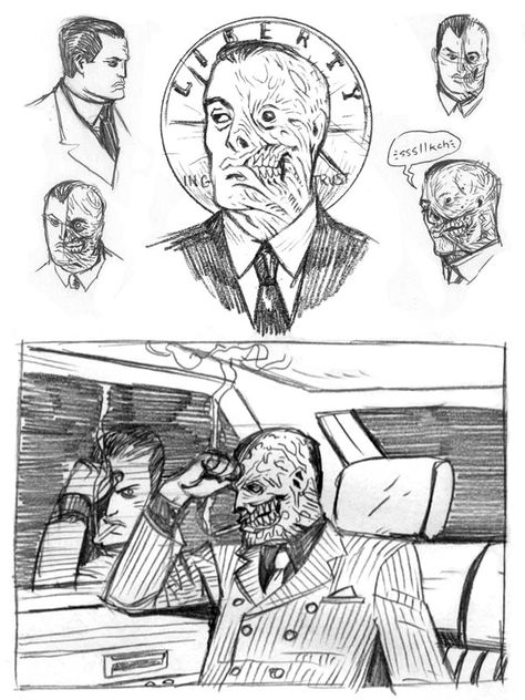 Two-Face, by Nate Bellegarde Two Face Redesign, Comic Face Reference, Two Face Comic, Two Face Batman, Batman Concept, Comic Face, Harvey Dent, Univers Dc, Character Sheets