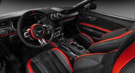 Regardless of how you dress it up, the Ford Mustang's interior is starting to show its age. Black Mustang Gt, Ford Mustang Interior, Mustang Interior, Custom Truck Parts, Black Mustang, Custom Pickup Trucks, Mustang Convertible, Custom Interior, Truck Interior