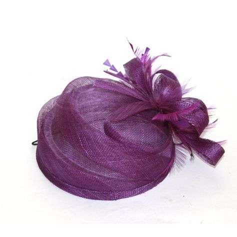 Purple Hat Fascinator/ Derby Hat with feathers and flower Luxury Purple Hats For Races, Elegant Purple Wide Brim Fascinator, Luxury Fitted Purple Fascinator, Summer Purple Feathered Fascinator, Purple Hat-shaped Fascinator For Wedding, Large Brim Hat, Pink Hats, Purple Hat, Red Hat Society