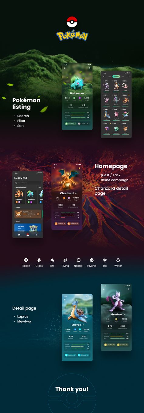 Pokemon App en Behance Pokemon Tilesets, Pokedex Design, Pokedex App, Web Development Infographic, Purple Wallpaper Hd, Pokemon App, Pokemon Website, Game Website, Figma Design