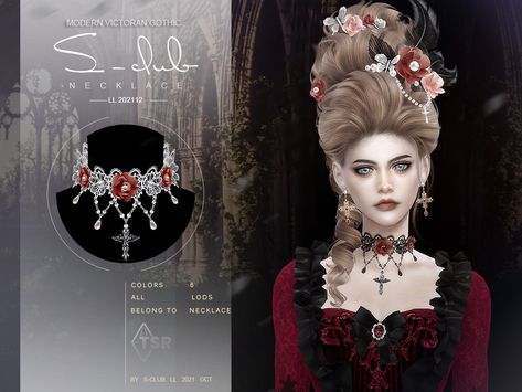 The Sims Resource - Modern Gothic rose necklace Sims 4 Cc Goth, Vampire Dress, Sims Medieval, Vampire Clothes, Modern Gothic, Victorian Hairstyles, Free Sims 4, Sims 4 Game Mods, Sims 4 Expansions