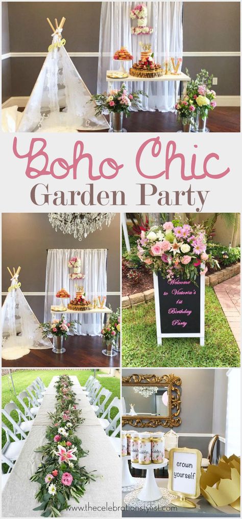 Boho Floral Garden Birthday Party decoration ideas. #partyideas #party #entertaining #decorations #summer #ideas #boho #floral #decor #garden Chic Garden Party, Birthday Party Decoration Ideas, Chic Decor Diy, Garden Birthday Party, Party Decoration Ideas, Deco Champetre, Chic Garden, Garden Party Decorations, Garden Party Birthday