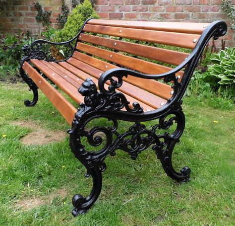 Luxury Dormitory, Bench Reference, Cast Iron Garden Furniture, Victorian Benches, Wrought Iron Garden Furniture, Bench Makeover, Cast Iron Garden Bench, Wrought Iron Bench, Metal Garden Furniture