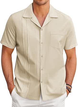 COOFANDY Mens Cuban Guayabera Shirt Short Sleeve Button Down Shirts Casual Summer Linen Shirts Cuban Guayabera, Summer Linen Shirt, Guayabera Shirt, Wedding Outfit Men, Linen Shirts, Summer Linen, Shirt Short Sleeve, Chic Wedding, Pharmacy Gifts