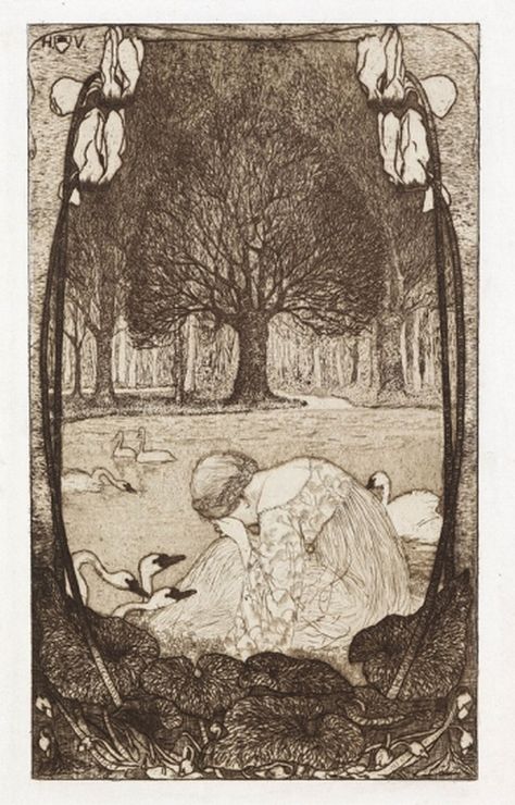 VOGELER, HEINRICH - Artemis Dreaming, Seven Swans, Story Books Illustrations, Fairytale Illustration, Fairytale Art, Art And Illustration, Swans, Grimm, The Seven