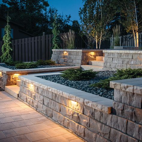 Brisa® | Textured-Stone, Segmental Retaining Wall Blocks High Retaining Wall Ideas, Tall Retaining Wall Ideas, Modern Retaining Wall, Retaining Wall Ideas Hillside, Retaining Wall With Steps, Retaining Blocks, Block Retaining Wall, Retaining Wall Steps, Retaining Wall Ideas