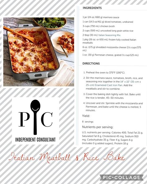 Meatball Rice, Pizza Spices, Rice Bake, Italian Meatball, Pampered Chef Party, Chef Party, Pampered Chef Consultant, Pampered Chef Recipes, Italian Meatballs