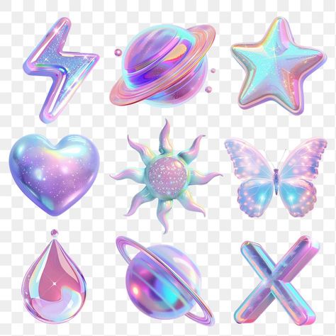 3d iridescent icon element set | Free Photo - rawpixel 3d Iridescent, Galaxy Elements, Hologram Design, Butterfly 3d, 3d Holographic, Y2k Butterfly, Sticker Png, Collage Ideas, Cyberpunk Aesthetic