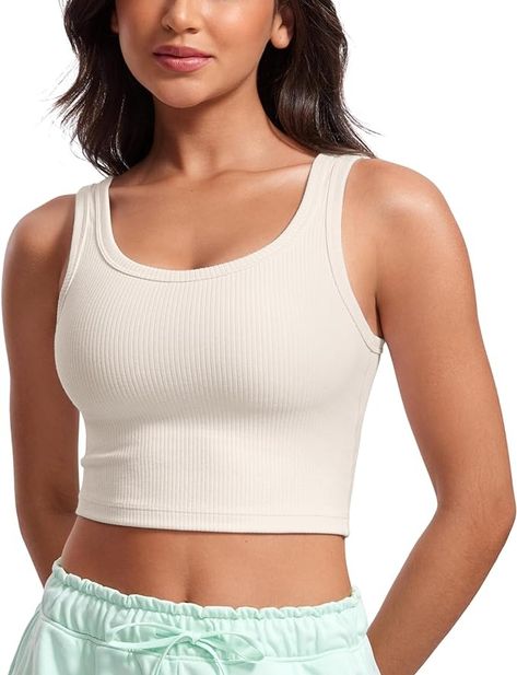 CRZ YOGA Womens Ribbed Longline Sports Bra - U Neck Padded Yoga Bra Workout Crop Tank Top with Built in Bra Grey Sage Small at Amazon Women’s Clothing store Bra Workout, Bra Image, Crz Yoga, Yoga Bra, Crop Tank Top, U Neck, Amazon Women, Yoga Women, Bra Lingerie