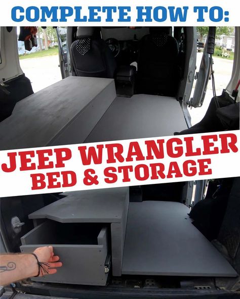 Sleep in a Jeep Wrangler bed storage platform how to build article Jeep Wrangler Bed In Back, Jeep Sleeping Platform, Jeep Bed Camping, Jeep Wrangler Camper Conversion, Jeep Wrangler Trunk Organization, Jeep Wrangler Sleeping Platform, Jeep Wrangler Diy Projects, Jeep Wrangler Jku Ideas, Jeep Wrangler Camping Ideas