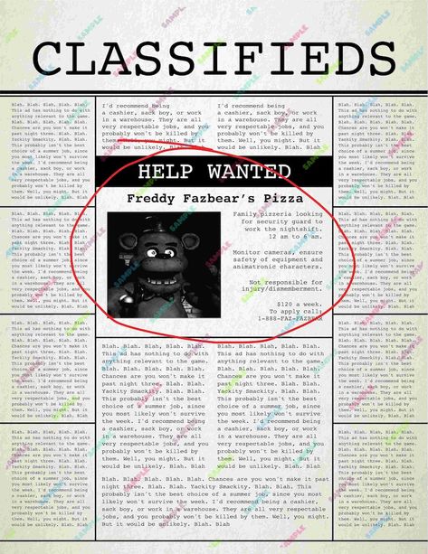 Fnaf Newspaper, Fnaf Crafts, Newspaper Clippings, Fnaf Freddy, Newspaper Template, Animatronic Fnaf, Fnaf 1, Fnaf Movie, Fnaf Memes