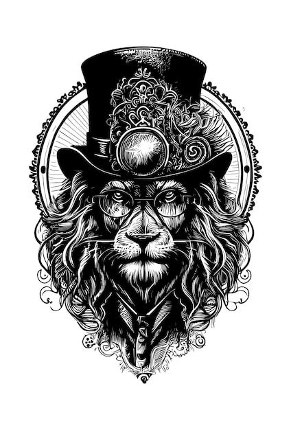 Owl Tat, Steampunk Illustration, Pyrography Designs, Steampunk Hat, Lion Images, Zentangle Drawings, Tattoo Art Drawings, Lion Art, Lion Tattoo