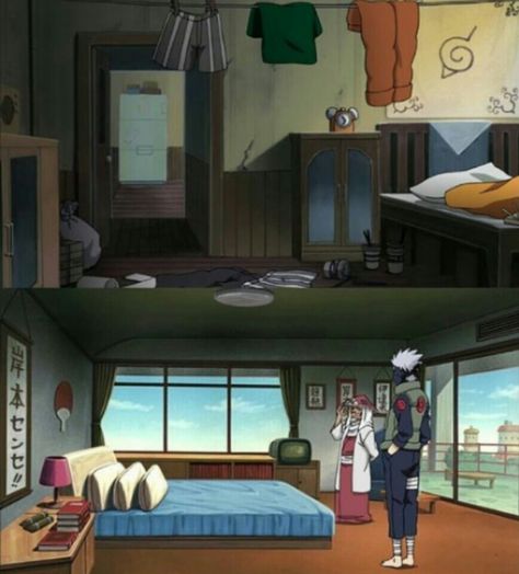 Naruto's vs. Sasuke's room Boruto Tbv, Konoha Village, Naruto Pics, House Background, Naruto Vs, Naruto Teams, Sasuke X Naruto, Kakashi Sensei, Uzumaki Naruto