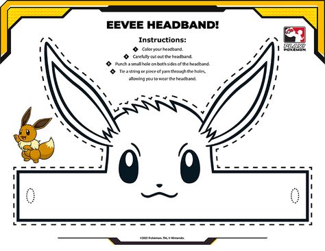 Sport your Eevee pride by coloring and wearing your own Eevee headband! Pokemon Kids Craft, Pokemon Party Games, Pokemon Printables, Pokemon Themed Party, Pokemon Diy, Pokemon Craft, Pokemon Birthday Party, Pokemon Theme, Play Pokemon