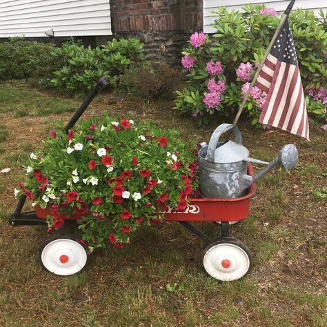 Radio Flyer Little Red Wagon  American Flag Red Flyer Wagon Ideas, Old Red Wagon Ideas, Radio Flyer Wagon Ideas Front Porches, Red Wagon Decor, Radio Flyer Wagon Ideas, Red Flyer Wagon, Wagon Decor, Wagon Ideas, Wagon Planter