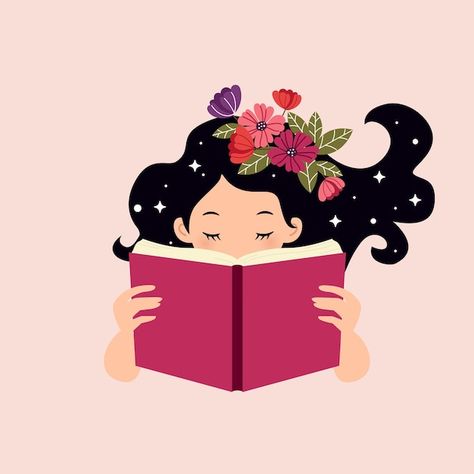 Premium Vector, Reading, Flowers, Hair