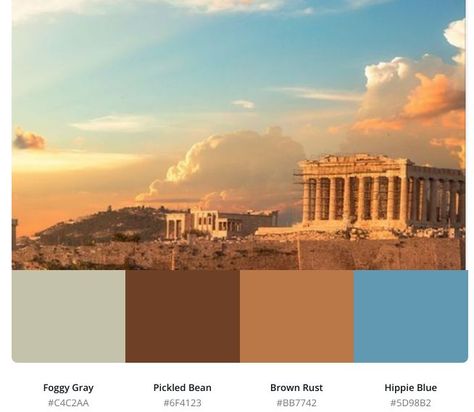 Greek Color Palette, Artsy Boy, Ancient Greece Aesthetic, Vintage Colour Palette, Greek Architecture, Art Alevel, Ancient Greek Art, Ancient Greek Architecture, Color Pallete