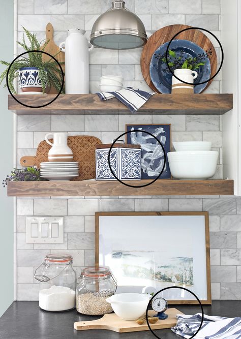 Shelf Styling Tips That Are Actually Helpful - The Craft Patch Shelf Decor For Kitchen, Styling Shelves In Kitchen, Small Kitchen Shelf Decor Ideas, Small Shelf Styling Living Room, Decorative Shelf In Kitchen, Styling Open Shelves In Kitchen Modern, Small Shelf Decor Kitchen, Dining Shelf Decor, Open Shelf Kitchen Styling