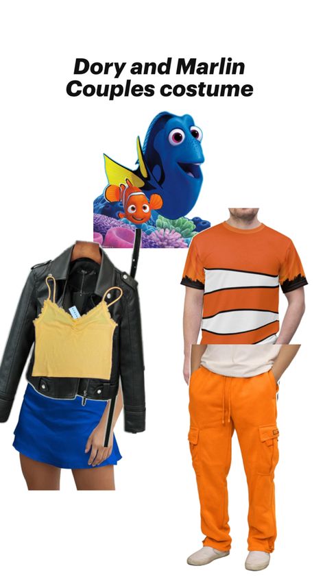 Finding Nemo Halloween costume for couples Finding Nemo Halloween Costume, Nemo Halloween, Halloween Costume For Couples, Costume For Couples, Dory And Marlin, Couples Halloween Costume, Couples Halloween, Finding Nemo, Couple Halloween