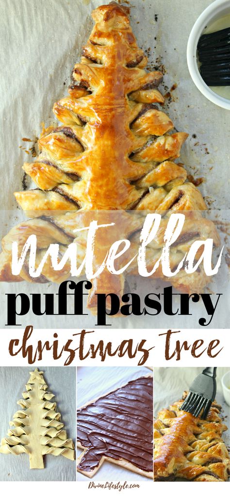 Nutella Puff Pastry Christmas Tree Holiday Dessert // DivineLifestyle.com // #nutella #nutellachristmastree #holidaybaking Recipes With Nutella, Puff Pastry Christmas Tree, Pastry Christmas Tree, Nutella Pastry, Puff Pastry Christmas, Easy Holiday Desserts Christmas, Pastry Christmas, Nutella Puff Pastry, Christmas Tree Desserts