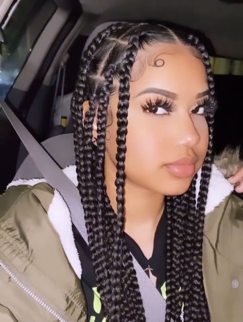 Braids For Receding Hairline Women, Box Braids On Latinas, 6 Box Braids, Braids For Hispanic Women, Large Knotless Braids Hairstyles, Baddie Braids, Braids Cornrows, Beautiful Black Hair, Big Box Braids Hairstyles