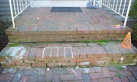 How To Fix Brick Steps, Brick Steps Repair, Brick Front Steps Makeover, Repairing Brick Steps, Painted Brick Front Steps, Repair Brick Steps, Brick Steps Makeover, Painting Brick Steps Front Porches, Painted Brick Steps Front Porches