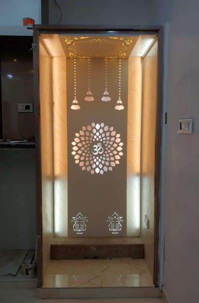 Prayer Room Designs by Contractor miltonmicheal miltonmicheal , Ernakulam | Kolo Devudi Room Door Designs, Puja Room Glass Door Design Modern, Devudu Room Designs, Devudi Room Designs, Etched Glass Door For Pooja Room, Latest Mandir Design For Home, Puja Unit, Mandir Designs, Pooja Unit