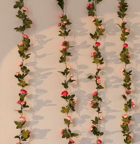 Boho Wall Decor Diy, Decor Diy Bedroom, Diy Bedroom Ideas, Flower Room Decor, Vine Garland, Diy Wall Decor For Bedroom, Wall Decor Diy, Cheap Wall Decor, Rose Vine