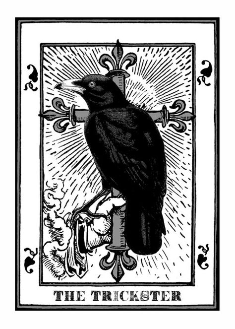 Crow Tarot, The Trickster, Scar Cover Up, Tarot Tattoo, Screen Printing Art, Lino Art, Bear Sculptures, Lovely Poster, Raven Art