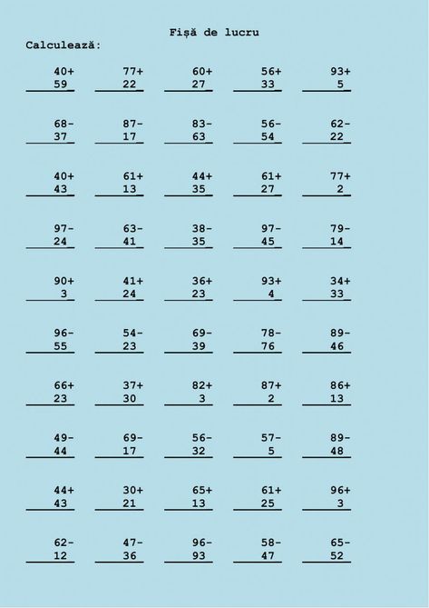 Calculul în scris interactive activity for Clasa 1. You can do the exercises online or download the worksheet as pdf. Numerele 0-100, Free Printable Math Worksheets, Printable Preschool Worksheets, Preschool Writing, Printable Math Worksheets, The Worksheet, School Worksheets, Math For Kids, Interactive Activities