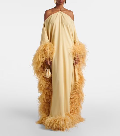 Sza Sza Extravaganza crêpe cady gown in neutrals - Taller Marmo | Mytheresa Taller Marmo, Tall Maxi Dress, Ostrich Feathers, Fashion 2024, Halter Neck, Designing Women, Dresses For Sale, Neck Tie, Feathers