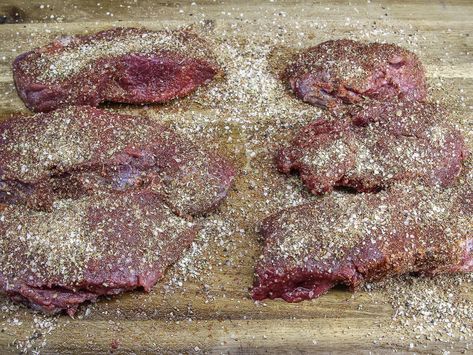 Herb-Crusted Elk Backstrap Elk Backstrap Recipes, Blackstrap Recipes, Elk Backstrap, Elk Meat Recipes, Grilled Venison, Elk Steak, Elk Meat, Backstrap Recipes, Rare Steak