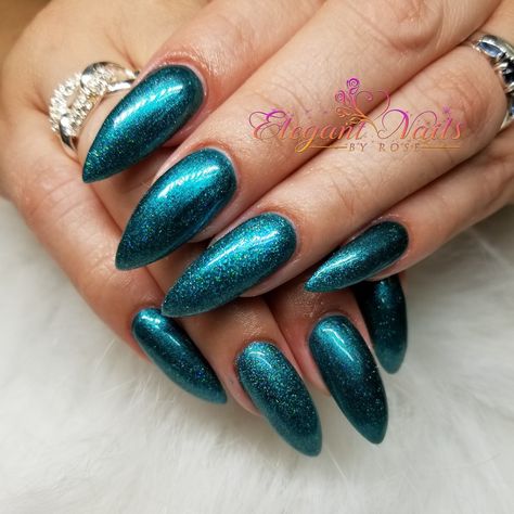 Turquoise Glitter Nails, Dark Turquoise Nails, Nails With Turquoise, Jewlery Rings, Nail Aesthetic, Orecchiette Pasta, Tammy Taylor, Turquoise Nails, Pointy Nails