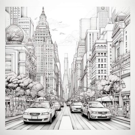 City Scape Sketch, Three Point Perspective Drawing, Two Point Perspective Drawing, City Perspective, 1 Point Perspective Drawing, City Drawings, 2 Point Perspective Drawing, Colouring Images, Three Point Perspective