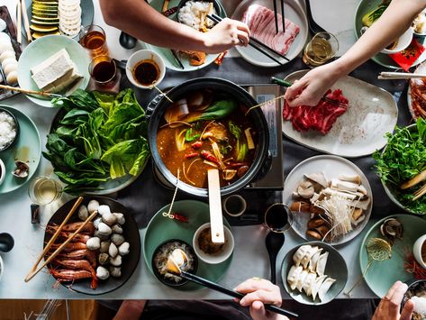 How to Throw a Hot Pot Feast | It’s not just a dish—it’s an experience. Chef Melissa King shows us how to pull off a hot pot party (and put it over the top) Hotpot Photography, Chinese Hot Pot, Food Celebration, Fondue Night, Hot Pot Recipe, Asian Bbq, Melissa King, Miso Broth, Cooking Photography