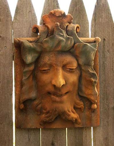 Heckling Green Man Wall Plaque, Fiberstone-All-Products, FS8323 - AllSculptures.com Men Wall Decor, Garden Wall Plaque, Concrete Light, Tree Statues, Garden Plaques, Wood Spirit, Autumn Rose, Garden Wall Art, Outdoor Wall Decor