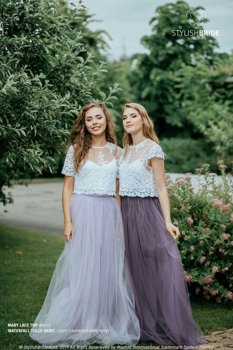 Bridesmaid Skirt And Top, Tulle Skirt Bridesmaid, Bridesmaid Separates, Lavender Skirt, Bridesmaid Skirts, Tulle Bridesmaid, Purple Palette, Iu Hair, Tulle Skirts