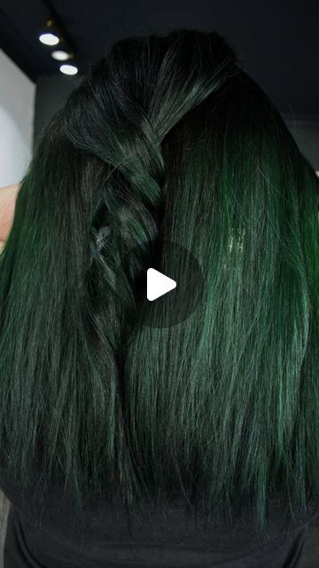 Vivids | Haircolour | Fife | Scotland | Crazy Colour | education on Instagram: "👹 GOTH GIRL GREEN HAIR 👹  Super fun dark green hair dye transformation from yesterday 😍 we had a lil bit of inconsistent bleaching from previous colour so we balayaged through the hair until we could lift to a level 8/9 before custom mixing a beautiful midnight dark green hair colour!   We applied the dark green hair dye to freshly washed/towel dried hair from root to tip and finally we rinsed and cut and blow-dried and styled the hair!   Whatdya think? Let me know in the comments! 👇  Product deets below 👇  Vivids - @crazycolorpro  Strength - @k18hair_scotland @warehouse5.uk  Tools @omnitheory & @lv3pro gloves & @framar clip from @chrisandsonsuk   accessories & brushes @procarehairfoil @oliviagarden_eu  #g Dark Green Hair Peekaboo, Emerald Green Highlights In Brown Hair, Dark Green Black Hair, Subtle Green Hair, Goth Green Hair, Black To Green Hair, Dark Green Hair Color, Hair Dye Transformation, Dark Green Hair Dye