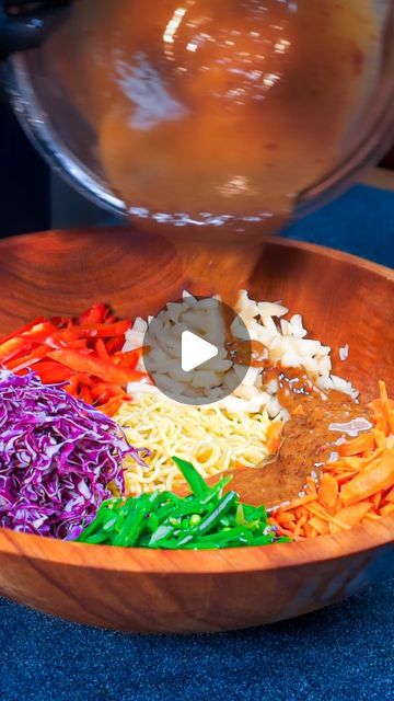 Matthew Murphy on Instagram: "Sesame Chili-Garlic Ramen Noodle Salad

I drop one of these super simple, healthy, prep-able marinated salad recipes every single week and this time it’s a follow up to one of my most popular recipes of the year with about 6 million views across platforms.

Today we’ve got a ramen noodle salad packed with tons of fresh veg and tossed in a nutty, mildly spicy and super flavorful chili garlic sesame dressing.

Full written recipe with metric measurements, Macros, fiber, and low-calorie/high protein versions are available here https://mishkamakesfood.substack.com/

2 5 oz packages ramen noodles, cooked to package instructions 1/4 small red cabbage 1-2 carrots depending on size 1 red bell pepper 1 8 oz can water chestnuts 1/2 lb snap peas, blanched and sliced thin Marinated Salad Recipes, Garlic Ramen, Marinated Salad, Ramen Salad, Ramen Noodle Salad, Can Water, Sesame Dressing, Metric Measurements, High Protein Low Calorie