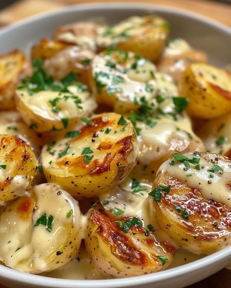 Recipe For Potatoes, Baked Mostaccioli, Bourbon Chicken Recipe, Easy High Protein Meals, Garlic Cream Sauce, Creamy Garlic Sauce, Garlic Bread Recipe, Lemon Cake Recipe, Baby Potatoes