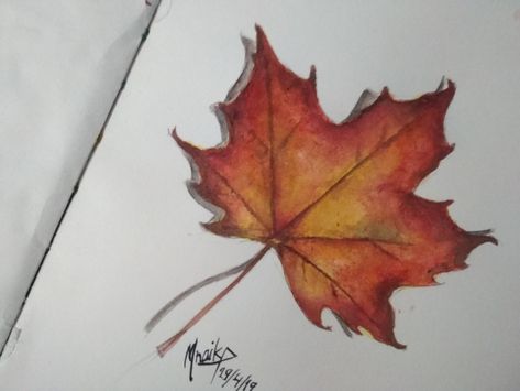 Maple Leaf Colour Pencil Drawing, Realistic Leaf Painting, Realistic Leaf Drawing, Maple Leaf Aesthetic, Maple Leaf Drawing, Pencil Flowers, Austin Tattoo, Fall Drawings, Journal Books