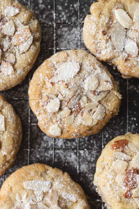 Almond Croissant Cookies - Fooduzzi Vegan Almond Croissant, Almond Croissant Cookies, Veg Desserts, Soft Chewy Sugar Cookies, Croissant Cookie, Almond Croissants, Desserts Cookies, Oat Smoothie, Almond Croissant